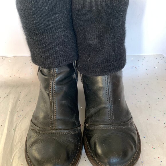 The Art Company Black Leather y2k Chunky Wool Sock Boot Molded Heel 40 Bohemian - Picture 7 of 16